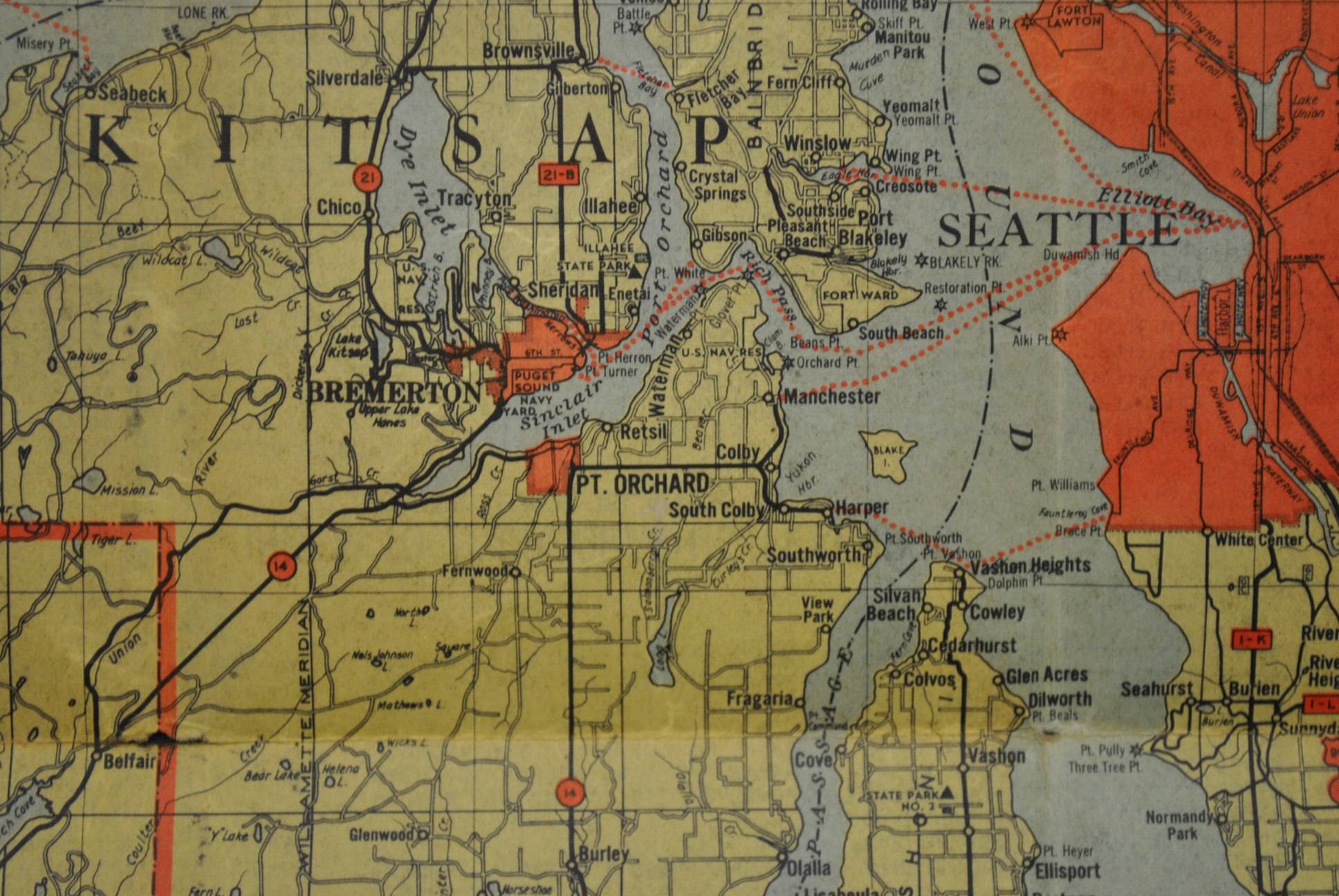 Puget Sound Washington Circa 1940s Kroll Antique Maps