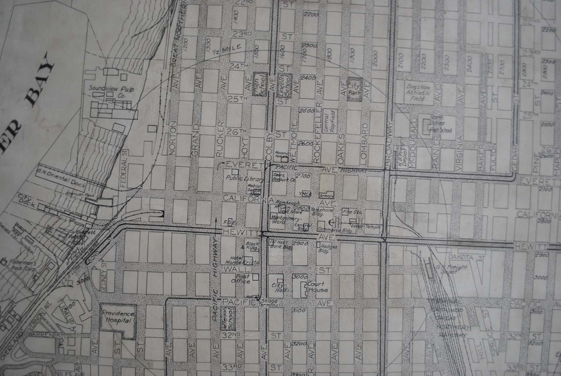 Everett Washington Circa 1920s Kroll Antique Maps